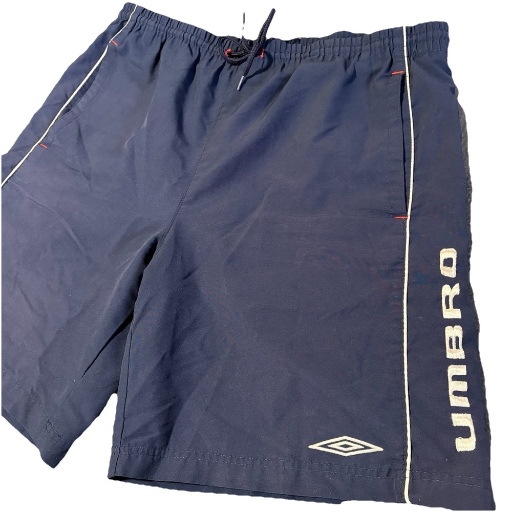 VIntage Umbro Shorts Mens  34x8 Navy Mesh Lined Made In USA Soccer Baggy Logo